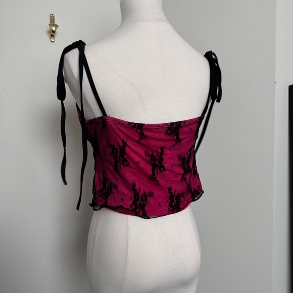 Kolly mesh Black and Pink Lace Women's Top punk princess whimsigoth M - Picture 4 of 5